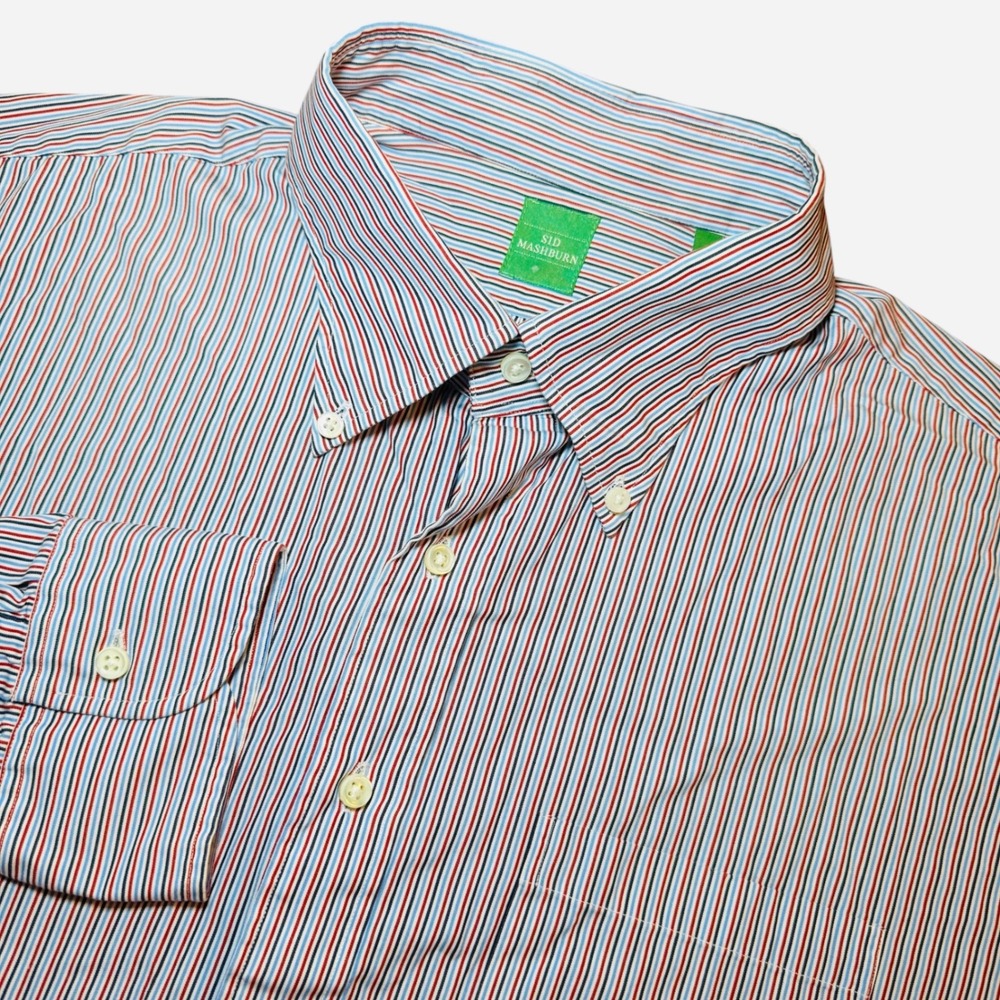 Sid Mashburn Mens XL Striped Button Down Shirt Red Blue White Cotton Long Sleeve